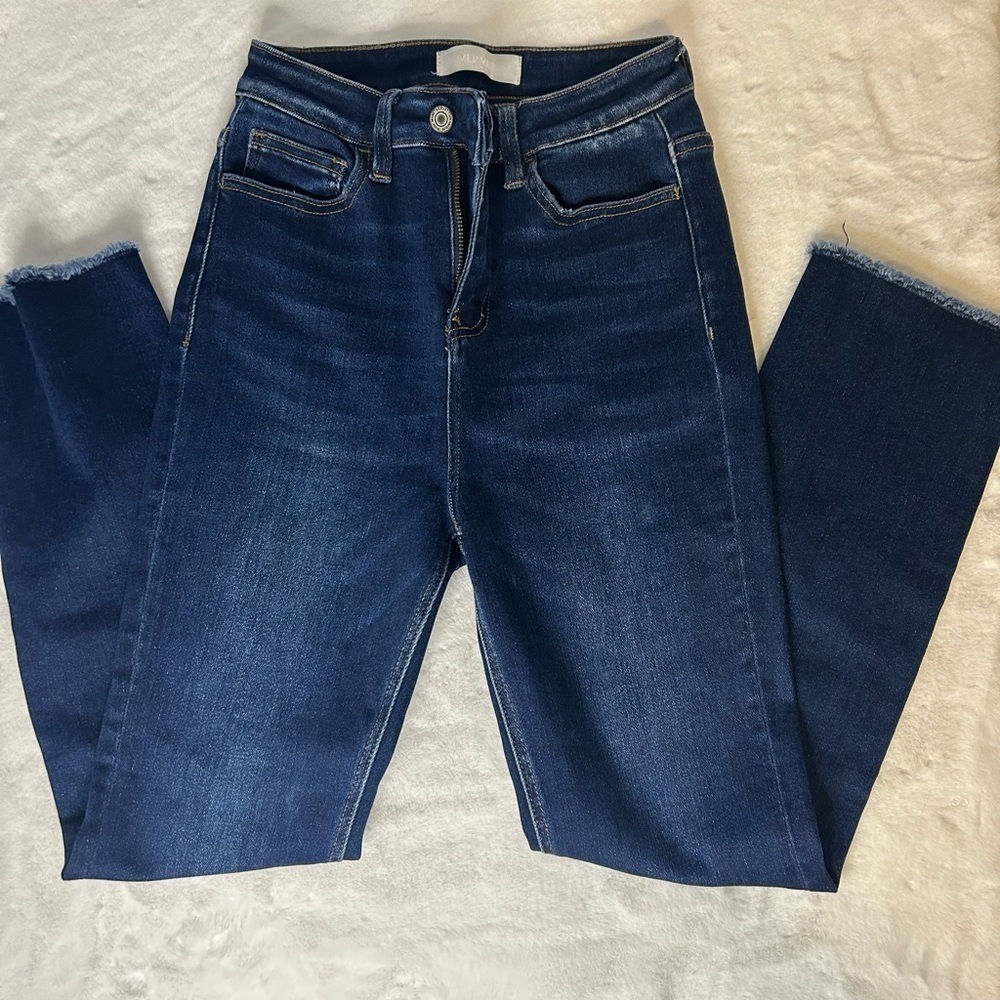 Vervet High Rise Slim Straight Jeans Raw Hem Dark Wash Women’s 25 - Picture 2 of 10